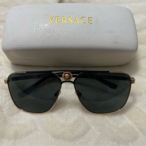 Versace VE2238 143687 Gold Matte Black Gray Rectangle Metal Unisex Sunglasse